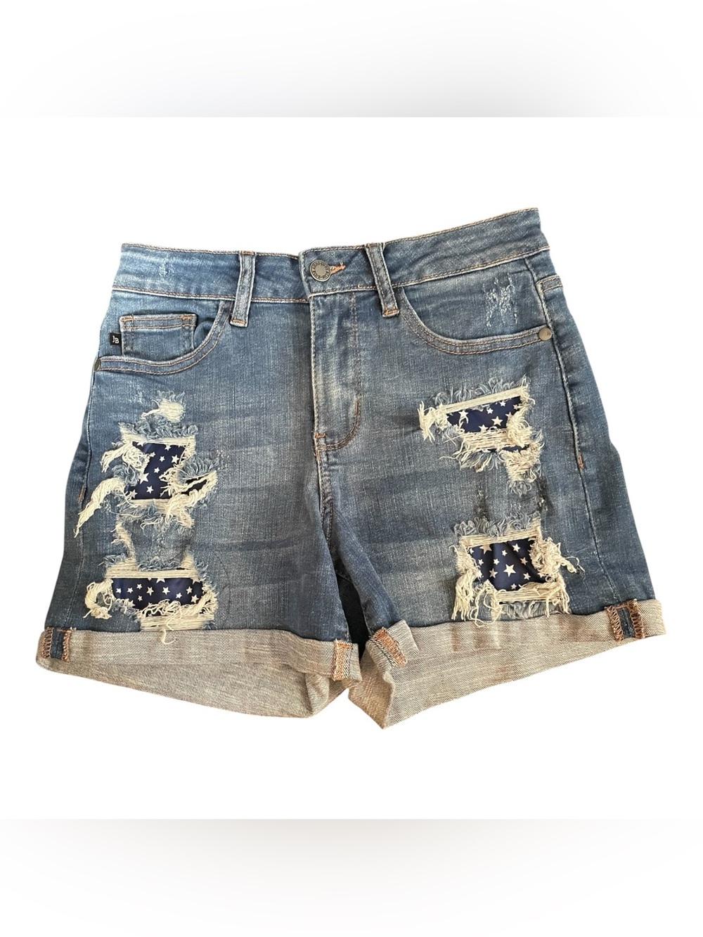 Judy Blue Denim Shorts Blue JB150061 Women’s S Mid Rise Star Patch Distressed